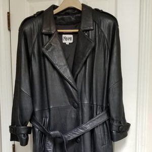Maxim Long Black Leather Lined Trench Coat